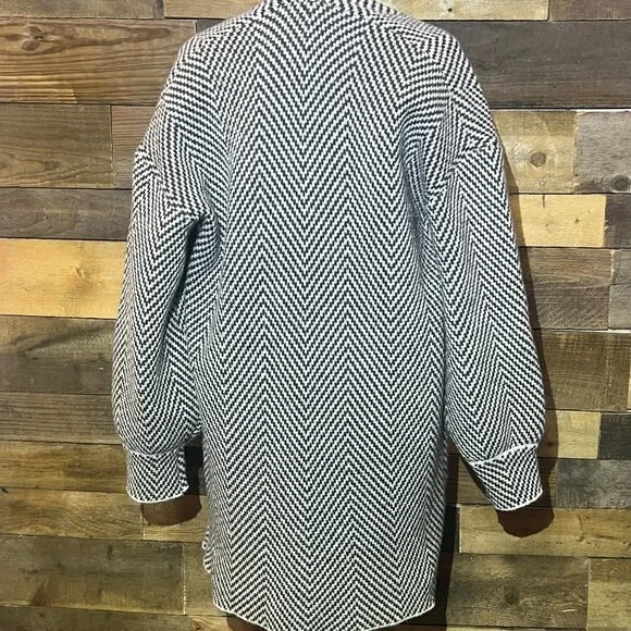 Emery Rose Long Open Cardigan Sweater Duster Brown and White Chevron Medium - Picture 3 of 13